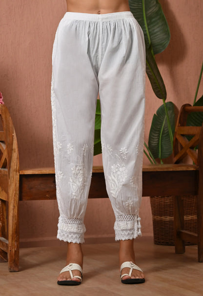 PURE COTTON CHIKAN HANDWORK LONG KURTI | WHITE