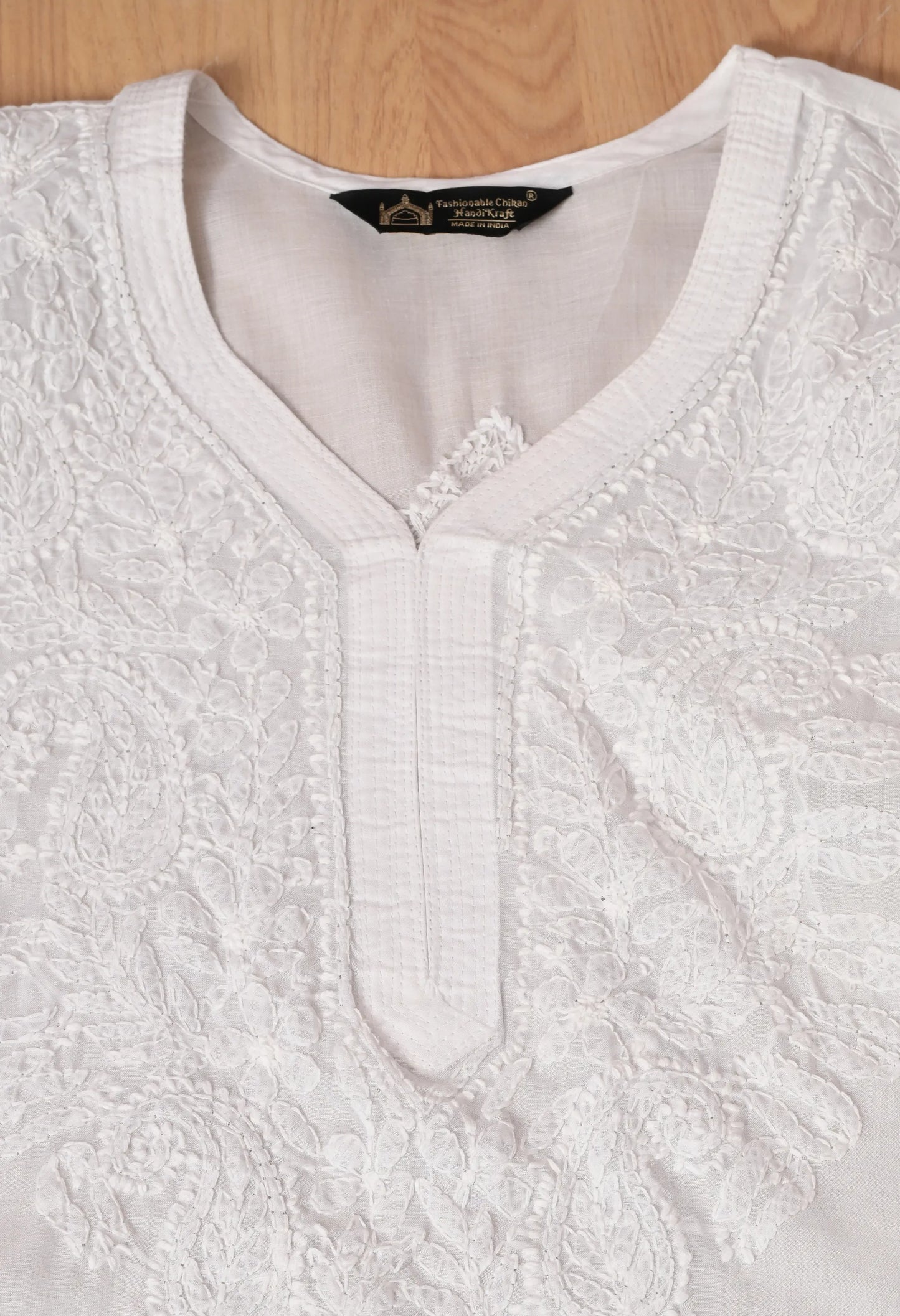 PURE COTTON CHIKAN HANDWORK LONG KURTI | WHITE