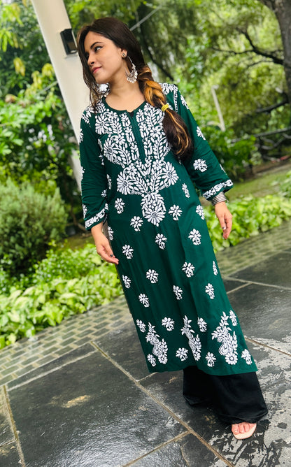 chikankari kurti Rayon Cotton kurta for women & Girl Green