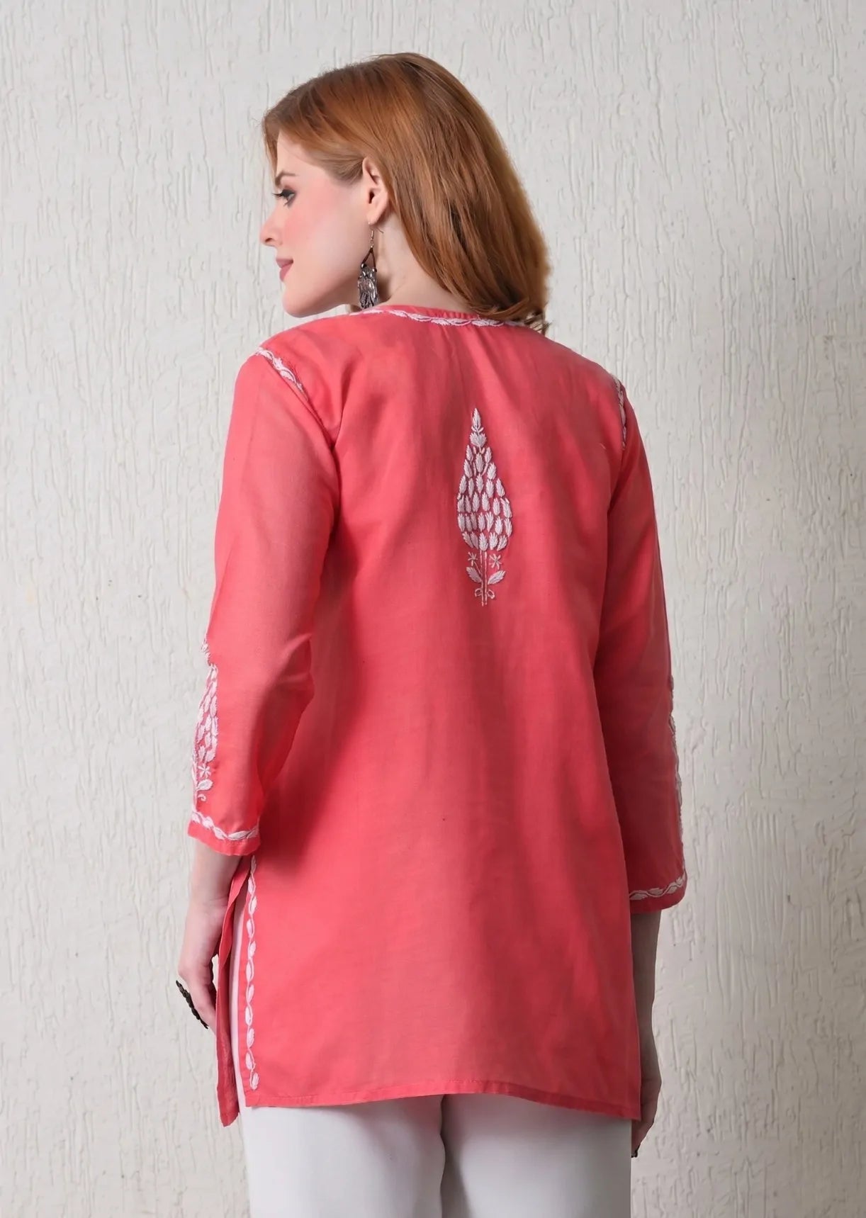 Gajri Cotton Chikankari Kurti Back View