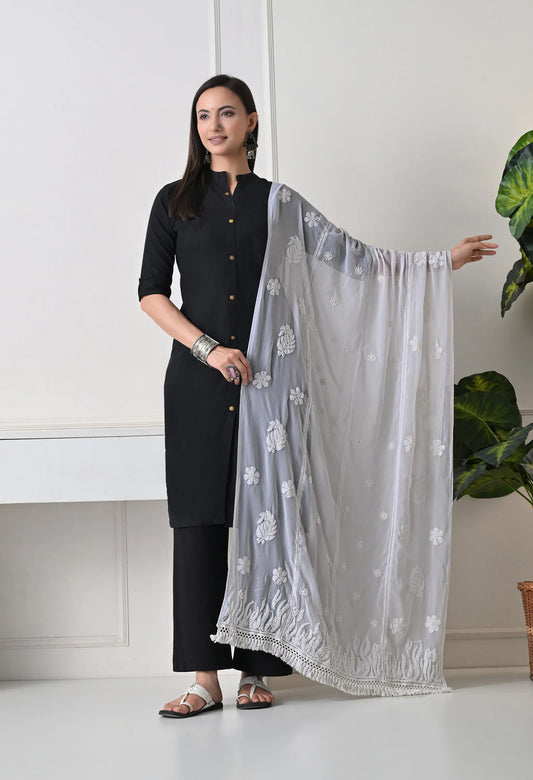 Lucknowi Chikankari Dupatta Front View
