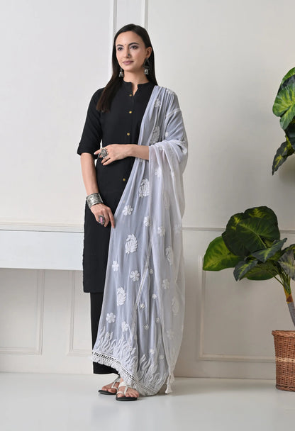 Lucknowi Chikankari Dupatta Front View2