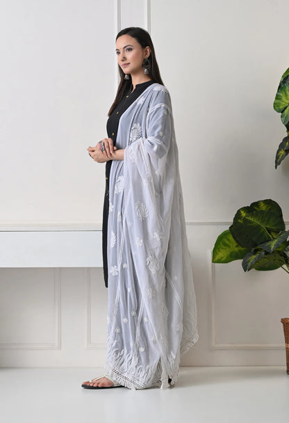 Lucknowi Chikankari Dupatta Left Side View