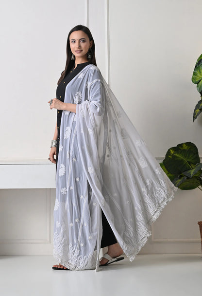 Lucknowi Chikankari Dupatta Left Side View2