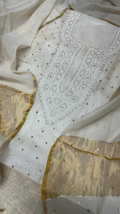 Luxurious Tussar Silk Shirt with Chanderi Dupatta