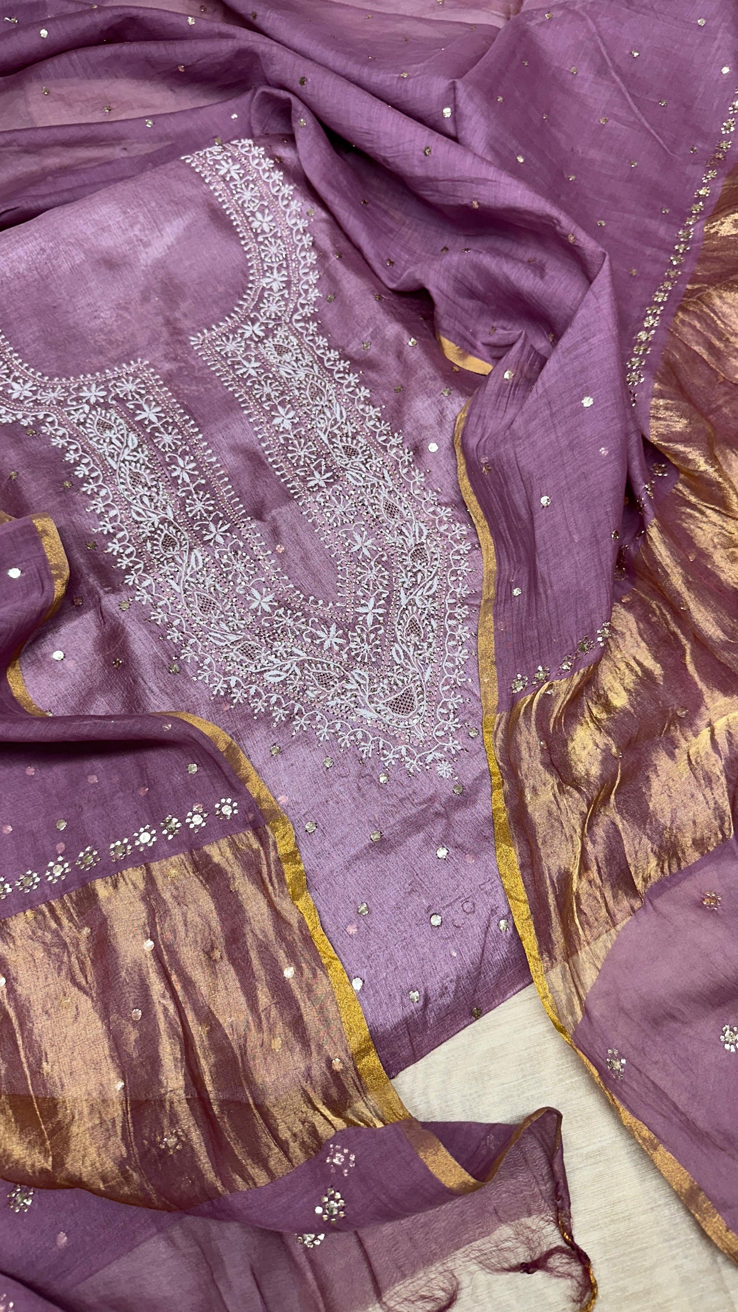 Luxurious Tussar Silk Shirt with Chanderi Dupatta