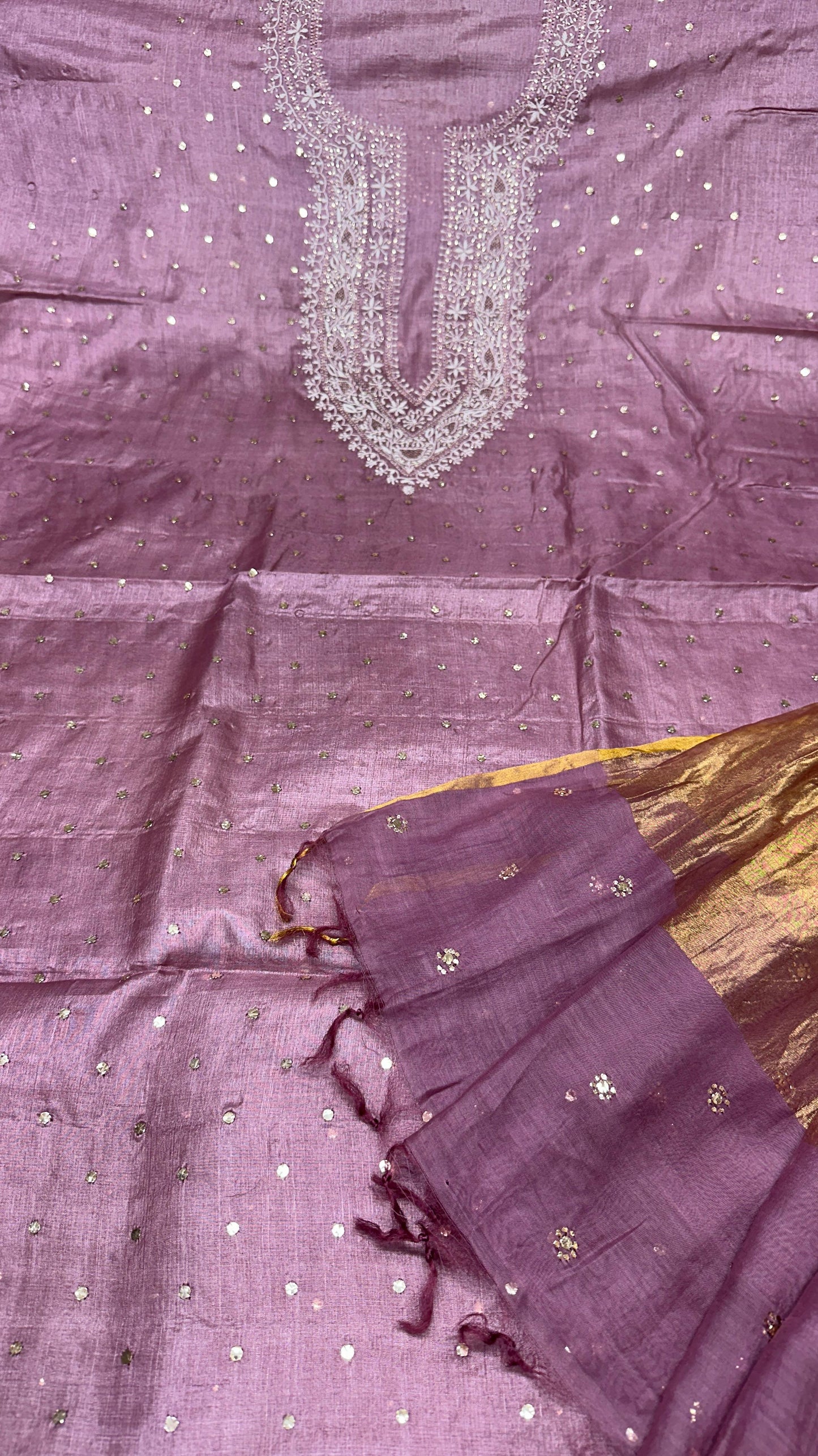 Luxurious Tussar Silk Shirt with Chanderi Dupatta