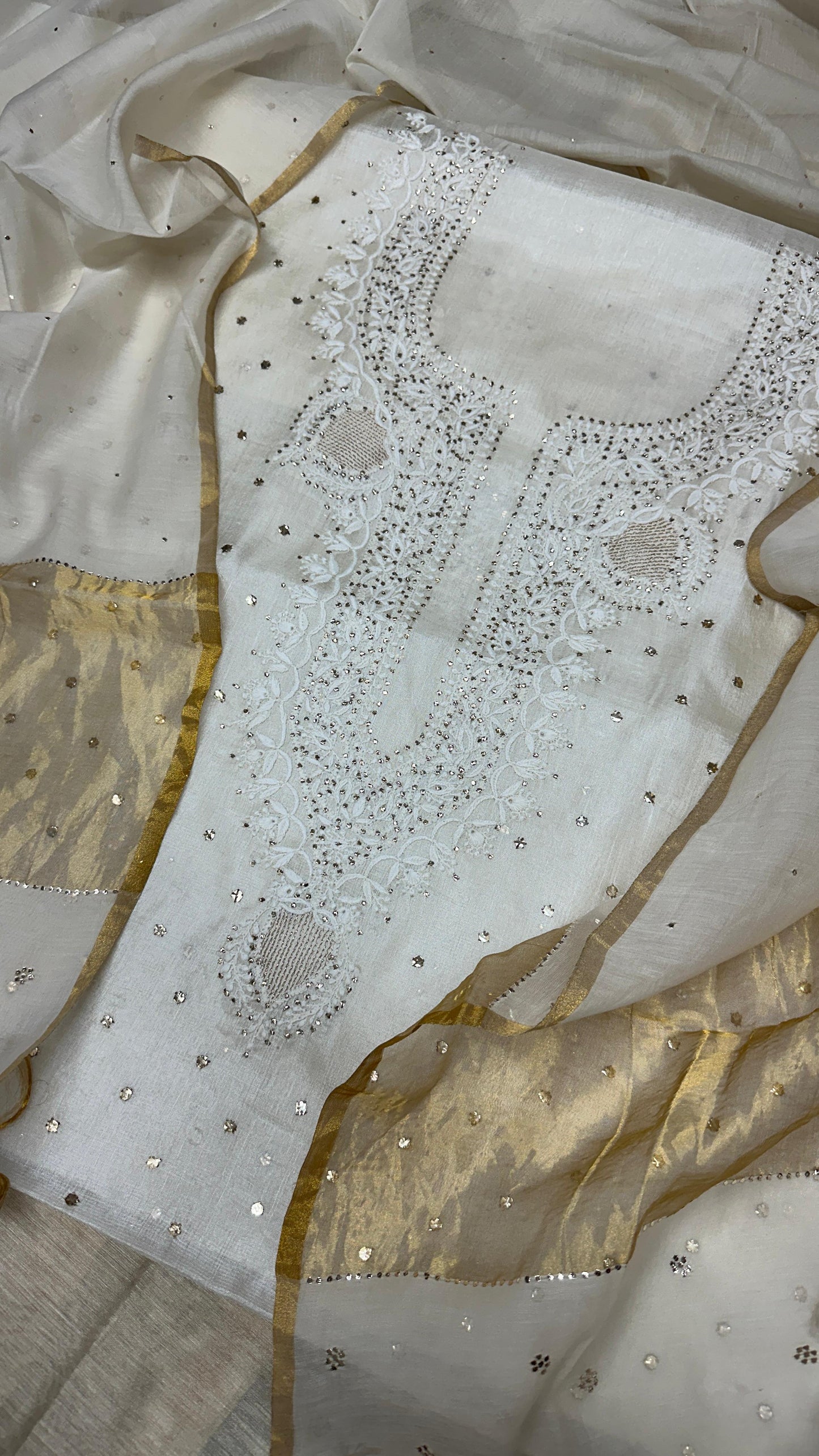 Luxurious Tussar Silk Shirt with Chanderi Dupatta