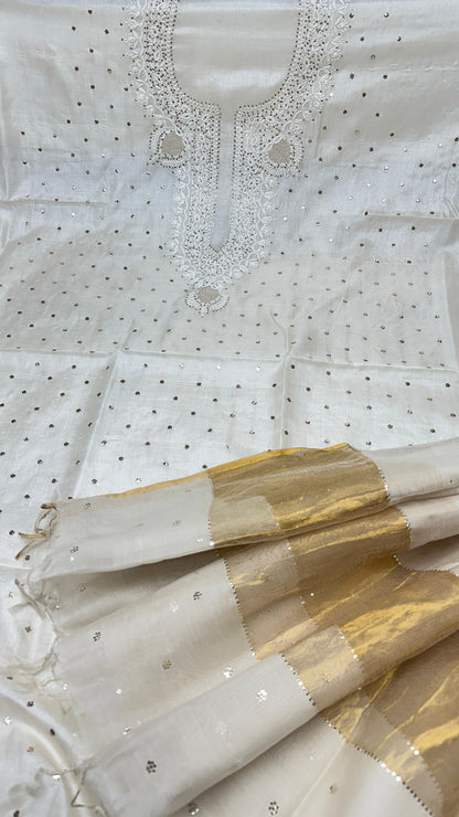 Luxurious Tussar Silk Shirt with Chanderi Dupatta