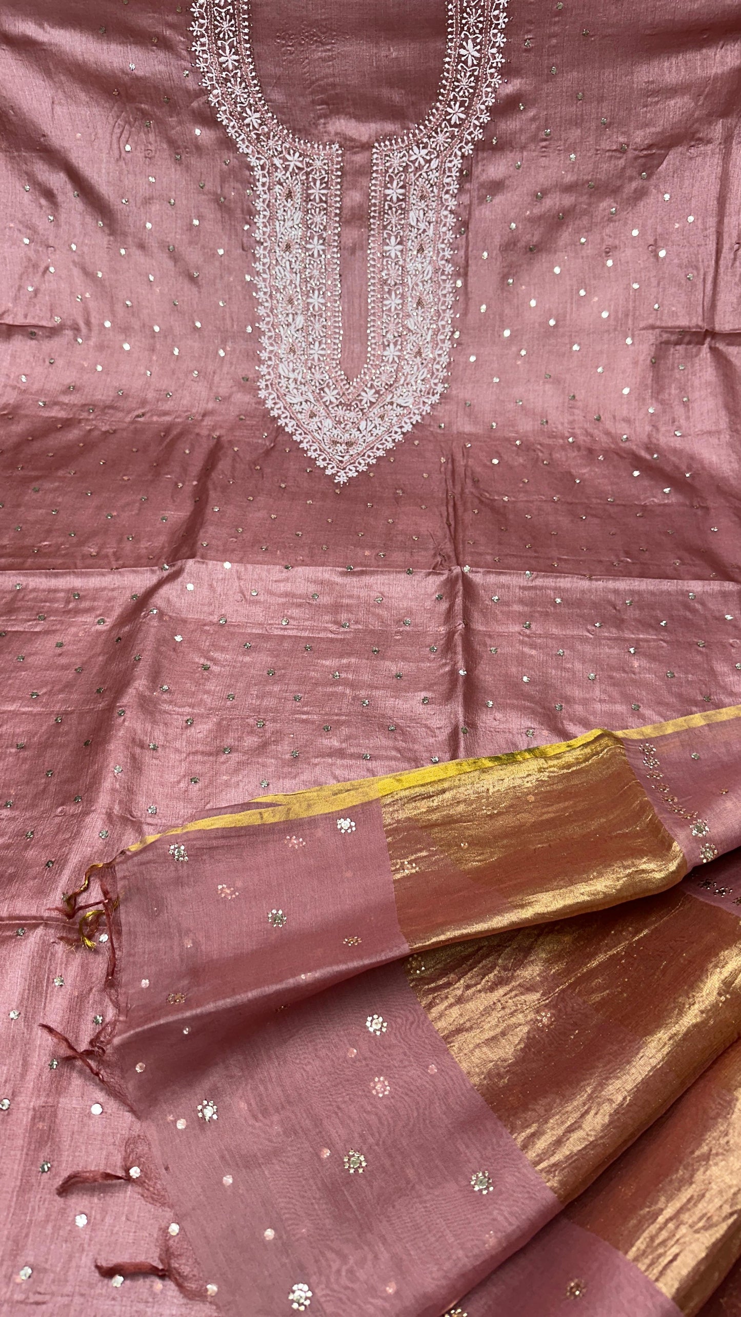 Luxurious Tussar Silk Shirt with Chanderi Dupatta