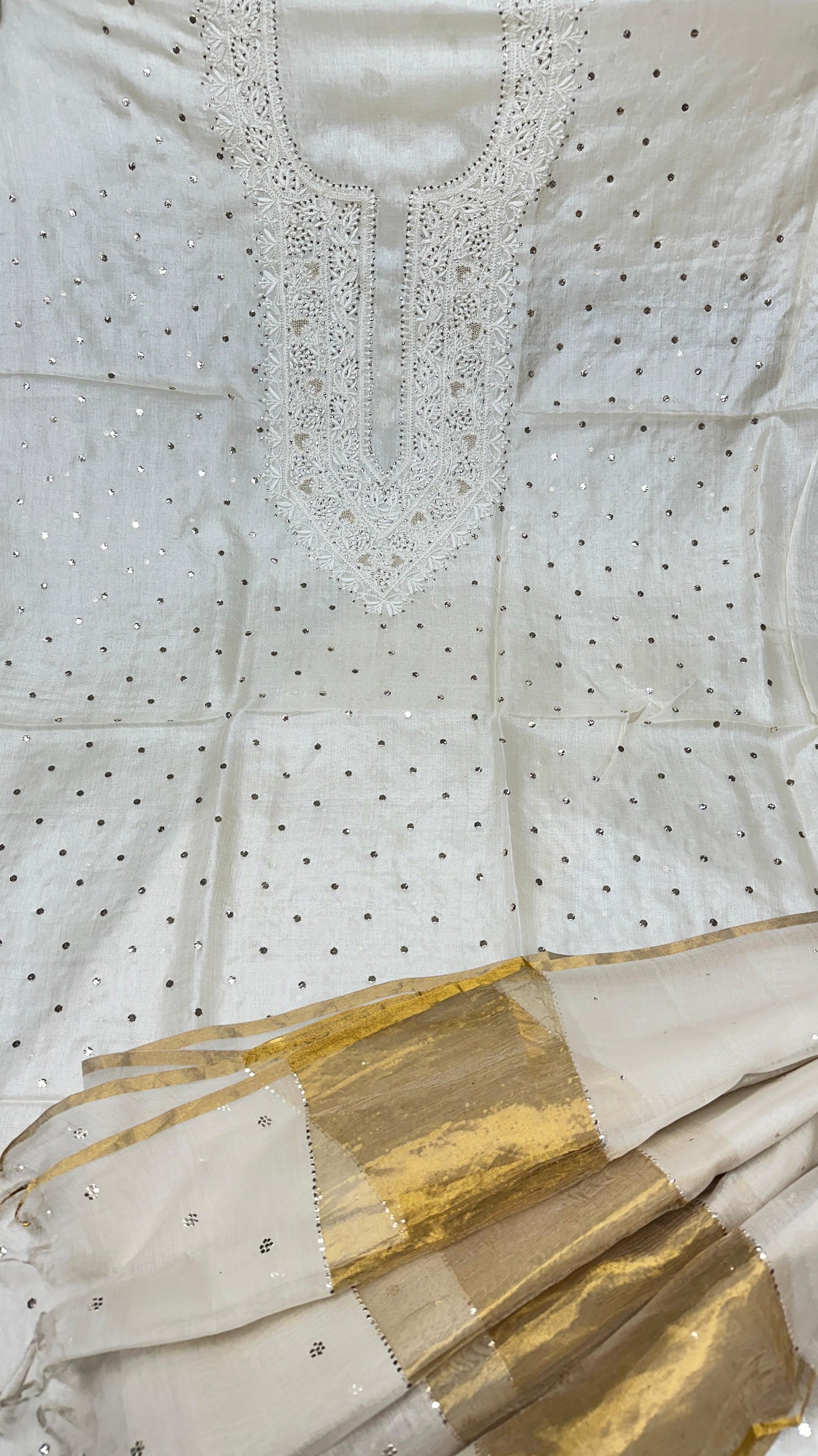 Luxurious Tussar Silk Shirt with Chanderi Dupatta