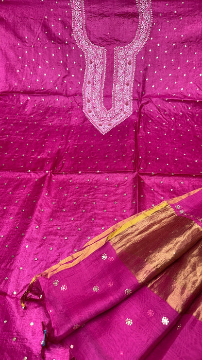 Luxurious Tussar Silk Shirt with Chanderi Dupatta