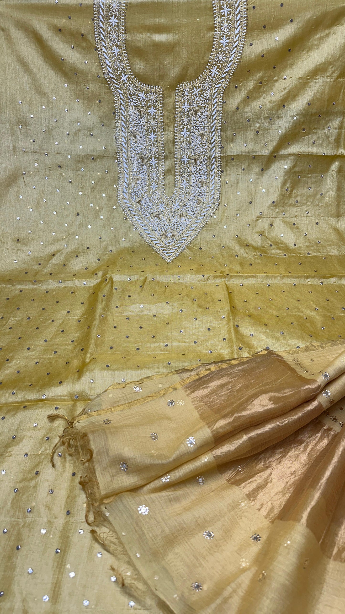 Luxurious Tussar Silk Shirt with Chanderi Dupatta