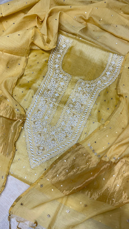 Luxurious Tussar Silk Shirt with Chanderi Dupatta