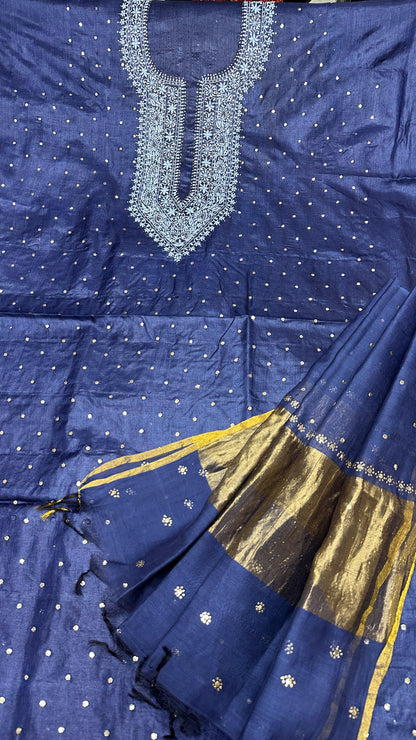 Luxurious Tussar Silk Shirt with Chanderi Dupatta