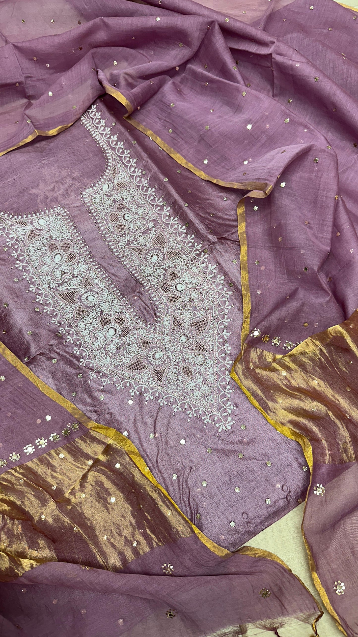 Luxurious Tussar Silk Shirt with Chanderi Dupatta