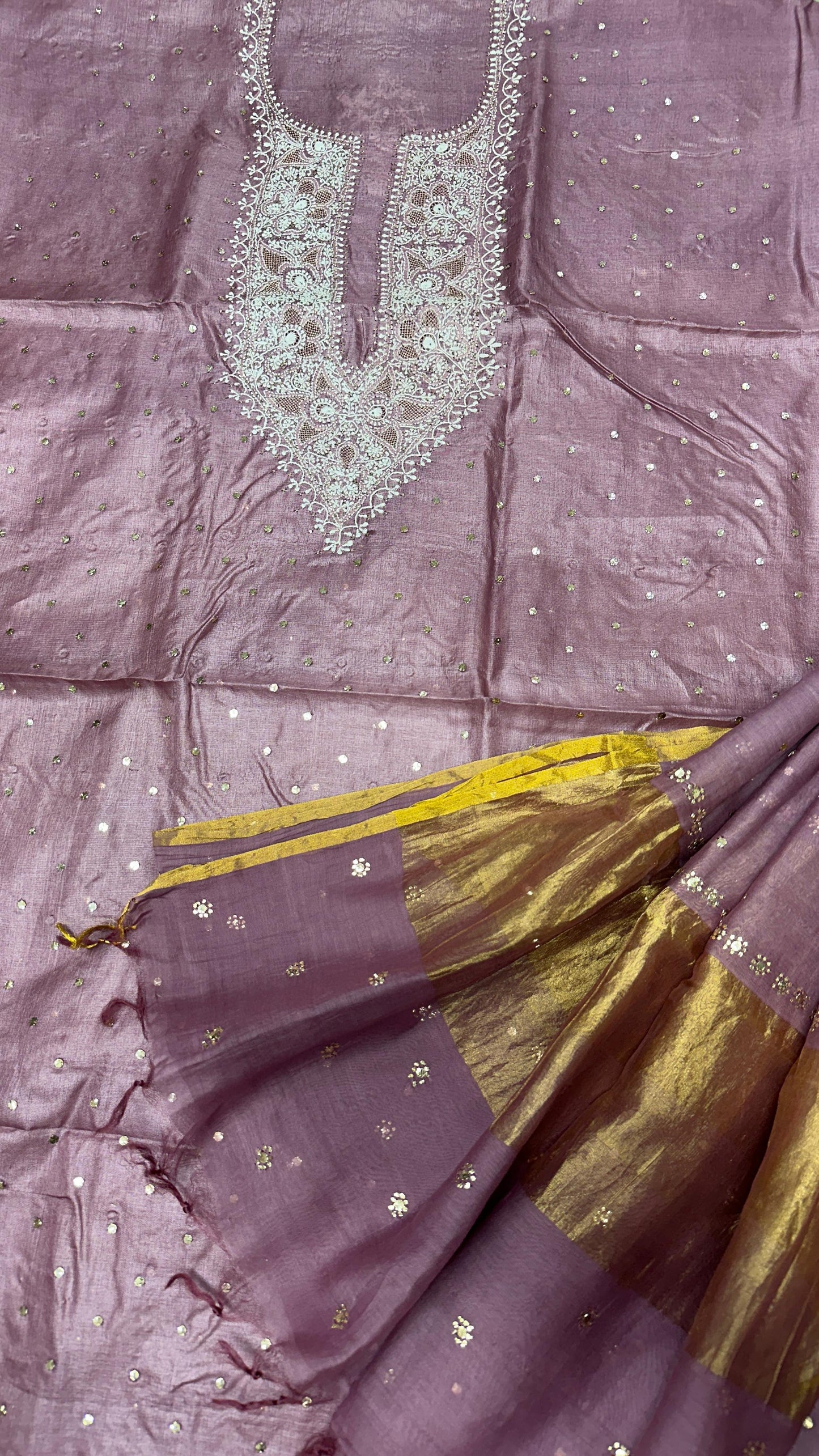 Luxurious Tussar Silk Shirt with Chanderi Dupatta