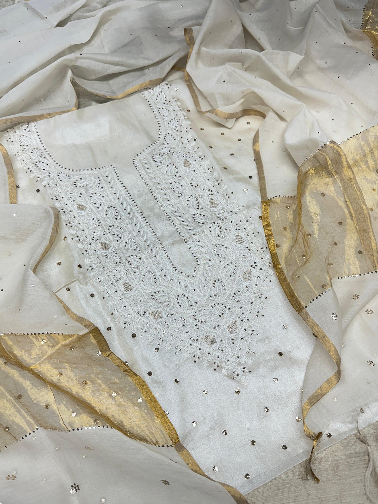 Luxurious Tussar Silk Shirt with Chanderi Dupatta