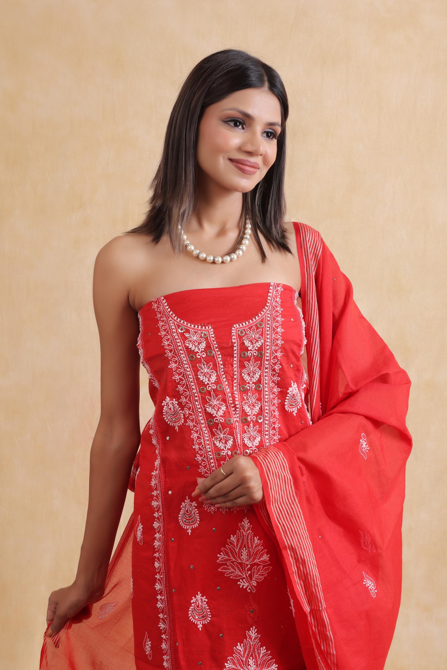 Soft Chanderi Shirt & Dupatta with Intricate Chikan & Mukesh Work