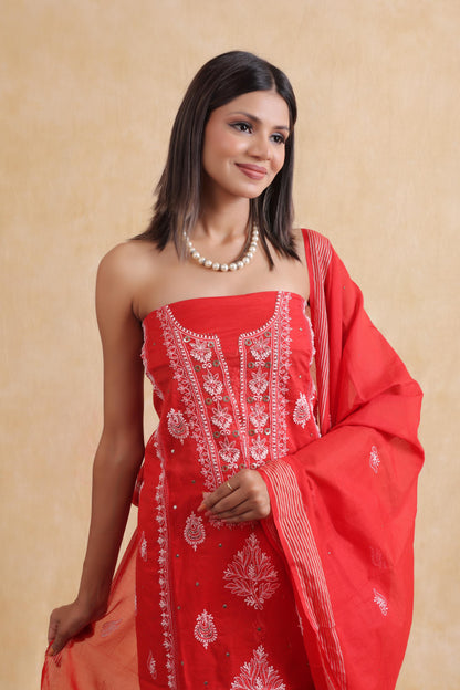 Soft Chanderi Shirt & Dupatta with Intricate Chikan & Mukesh Work