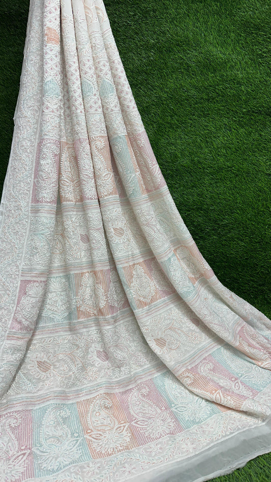 Lucknowi Chikan Georgette Saree