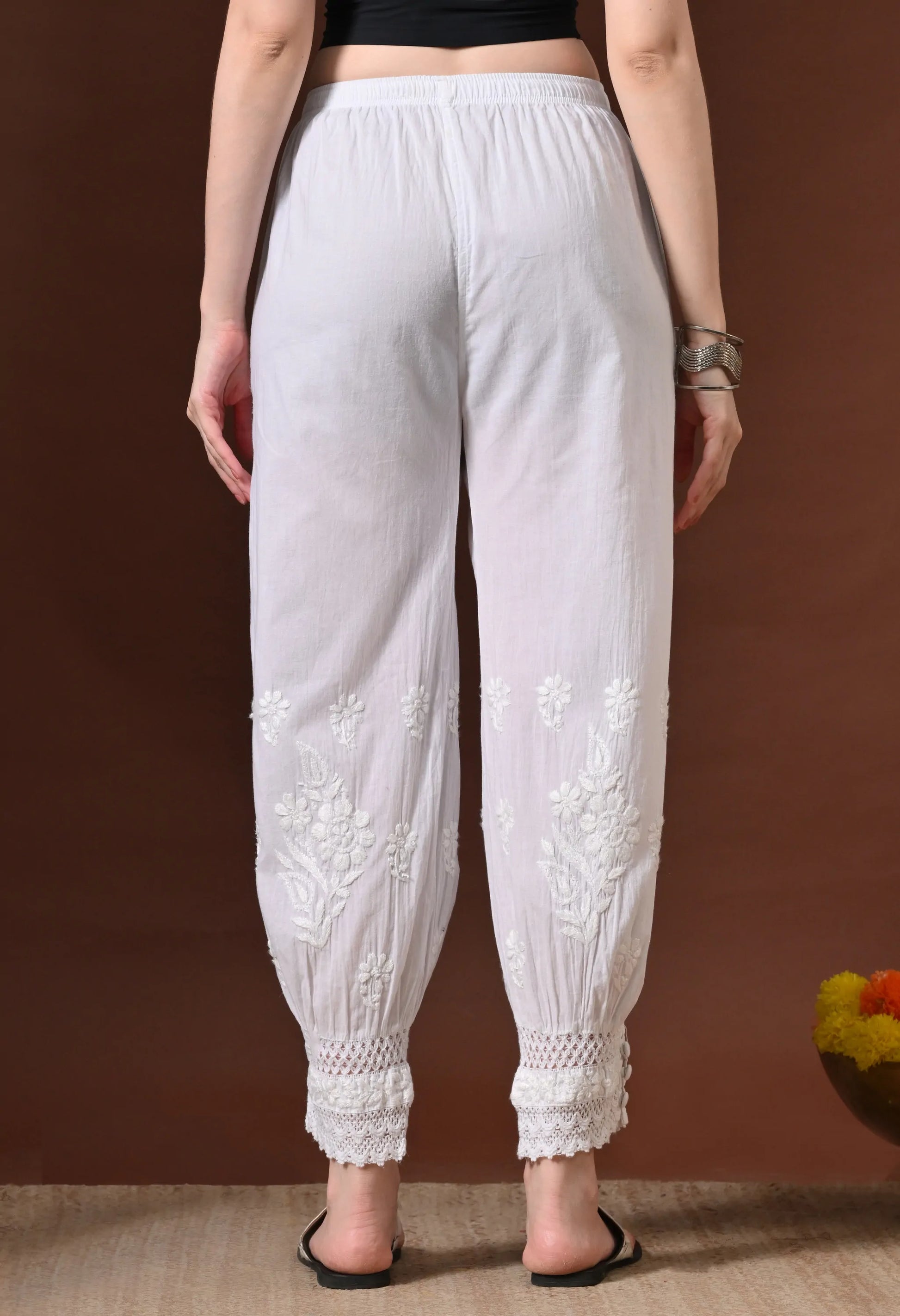 White Chikankari Afghani Pant Back View