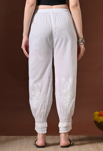 White Chikankari Afghani Pant Back View