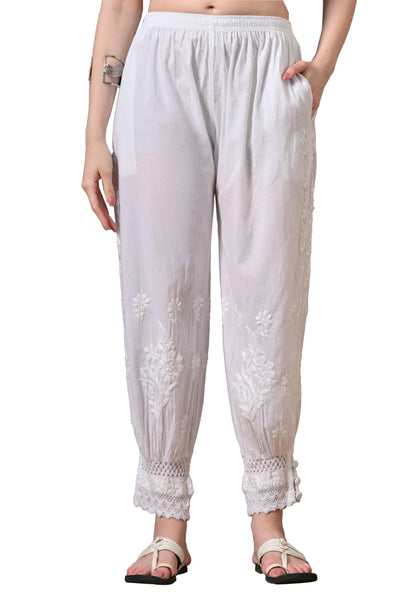 White Chikankari Afghani Pant Front View