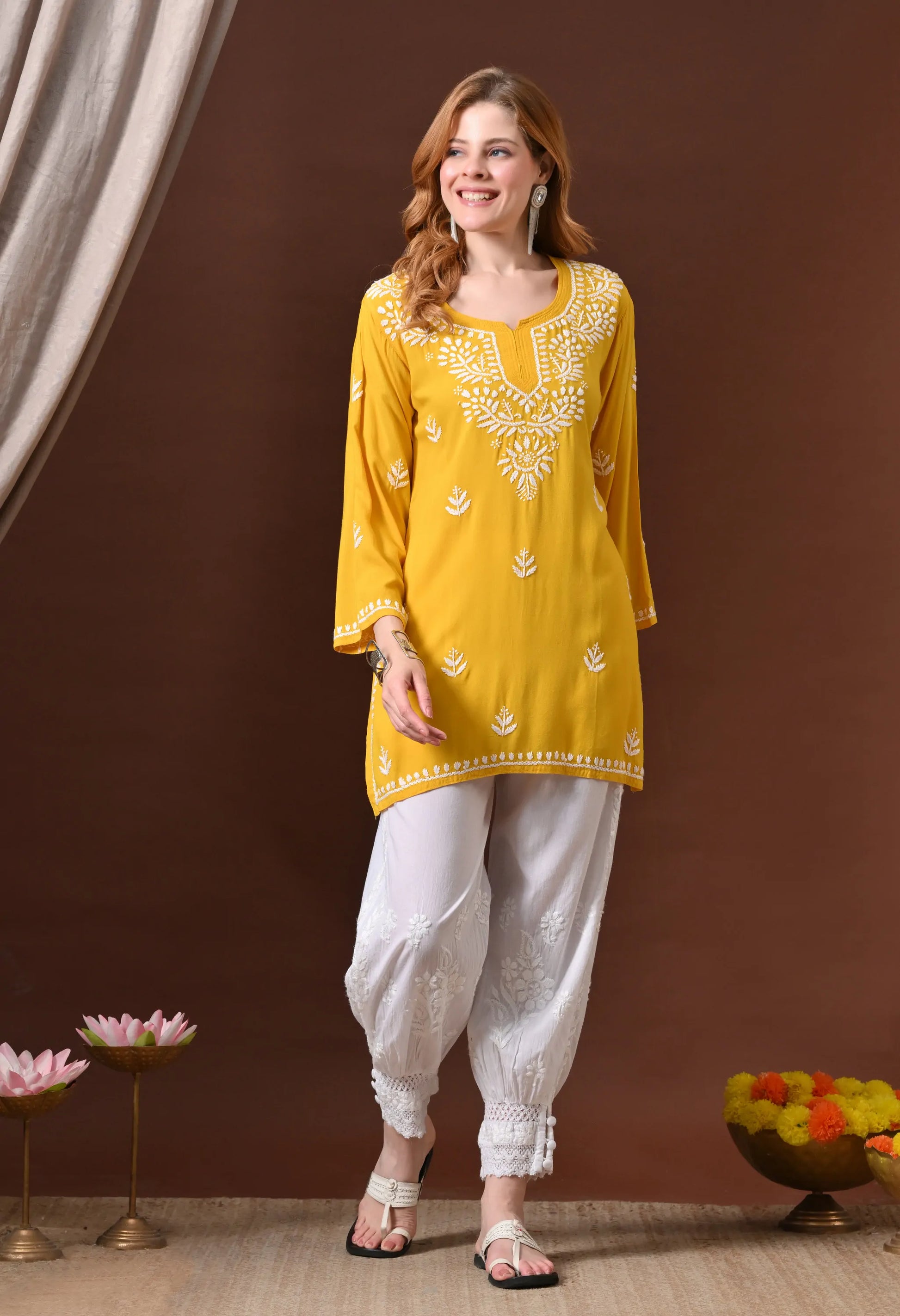 White Chikankari Afghani Pant Modal View