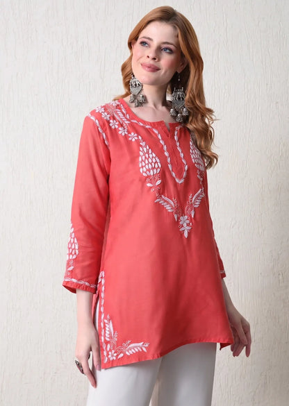 Women's Cotton Short Kurti Right Side Embroidery Detail