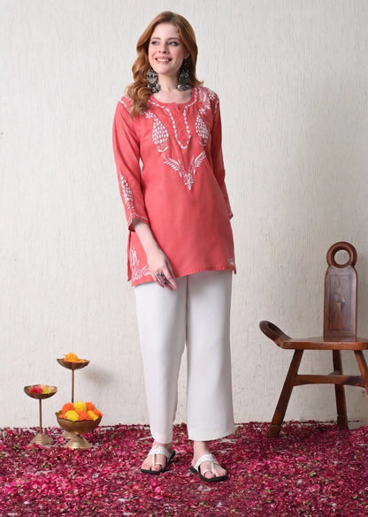 Women's Lucknowi Chikankari Short Kurti Full Length