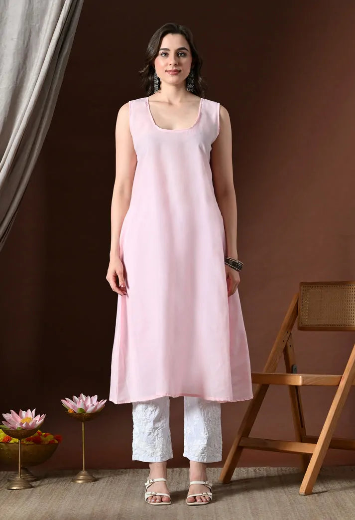 Baby Pink Lucknowi Chikankari Handwork Anarkali Kurti Front View