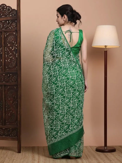 bottle-green-lucknowi-chikankari-saree-back-pose