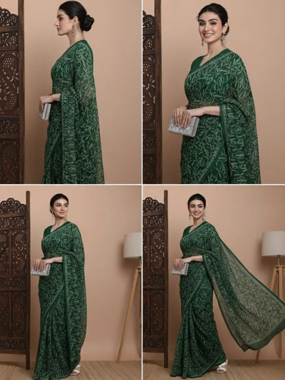 Bottle Green Chikankari Saree Collage View