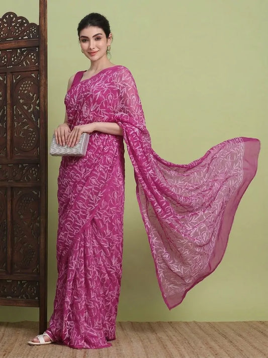 Magenta View Chikankari Saree Full View