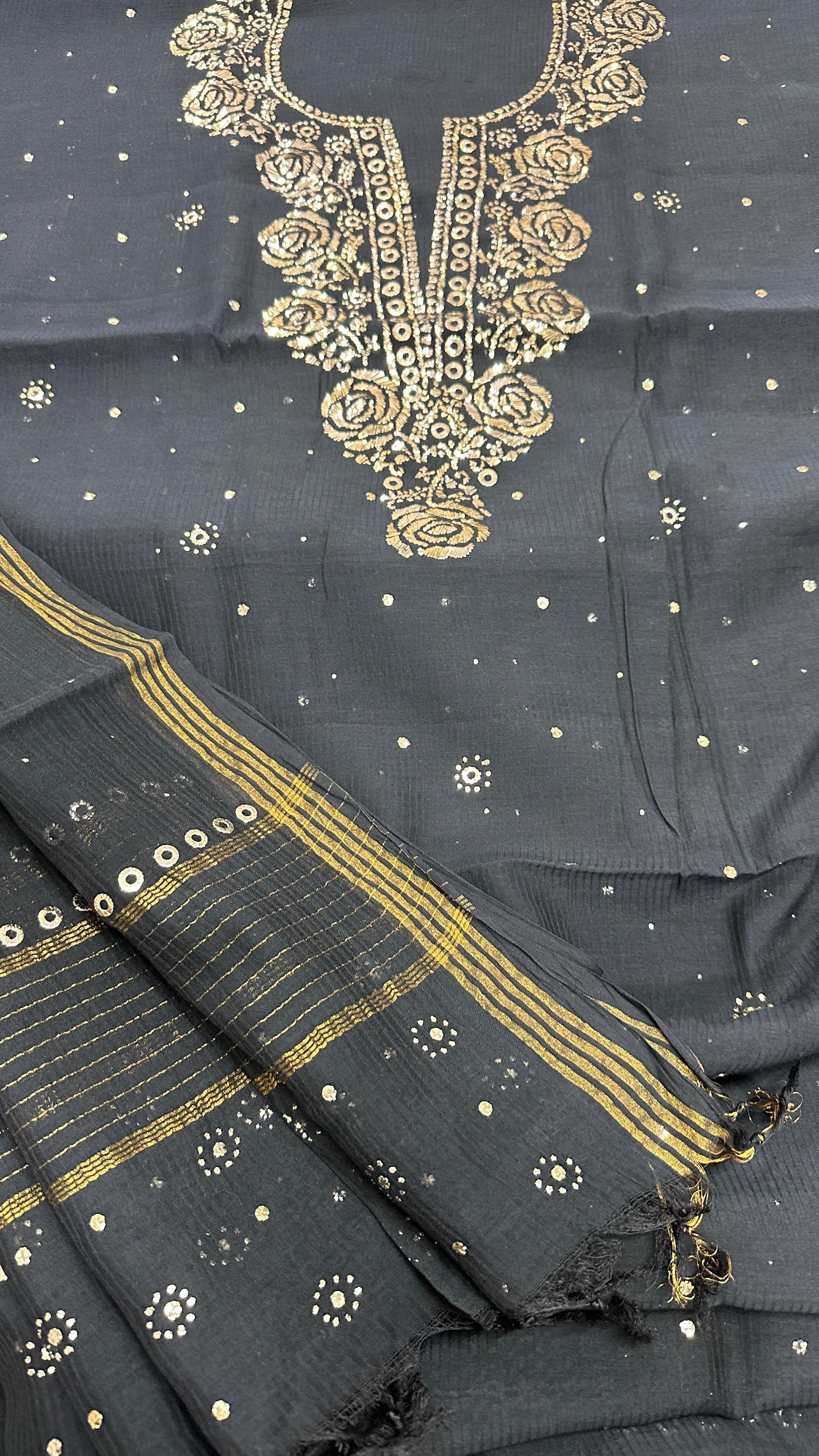 Pure Maheshwari Silk Shirt and Dupatta with Intricate Mukesh Embroidery