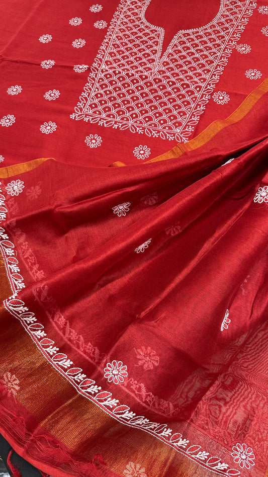 Lucknowi Chikan & Mukesh Work Chanderi Silk Set