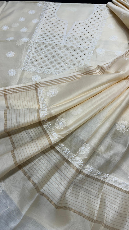 Lucknowi Chikan & Mukesh Work Chanderi Silk Set