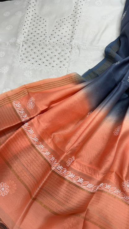 Lucknowi Chikan & Mukesh Work Chanderi Silk Set