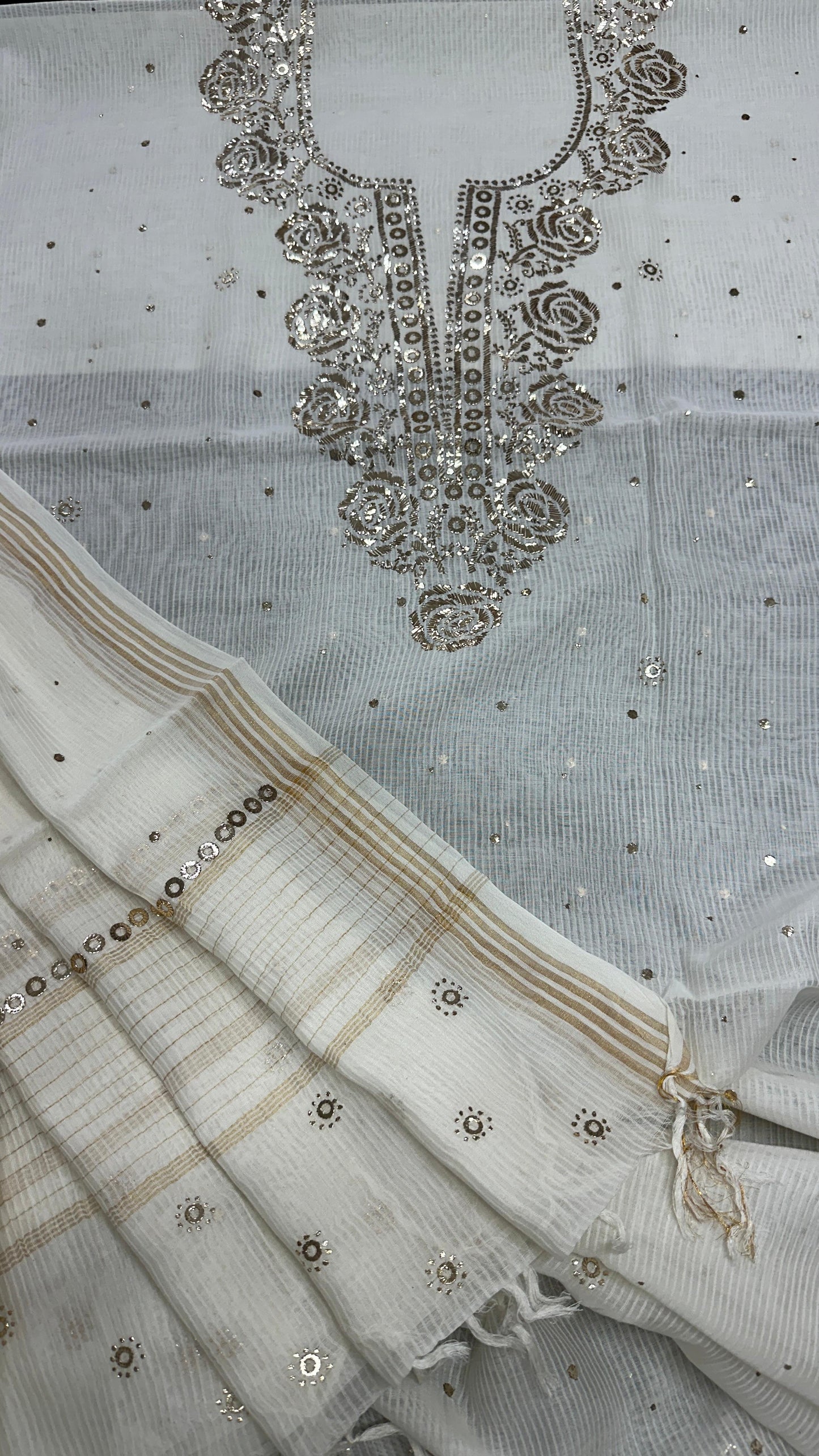 Pure Maheshwari Silk Shirt and Dupatta with Intricate Mukesh Embroidery