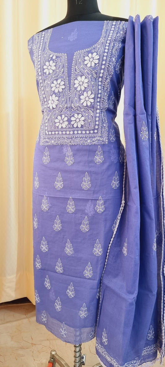 Traditional Kota Doria Shirt & Dupatta with Lucknowi Chikan Embroidery