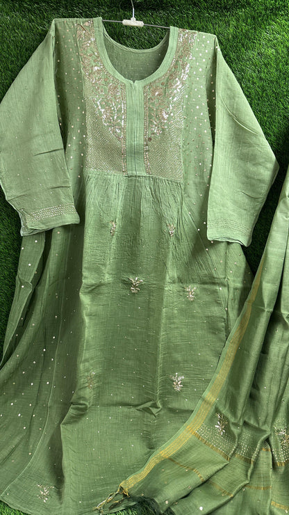 New Mukesh Work Collection: Tunic Kurta & Dupatta in Mulchanderi Silk