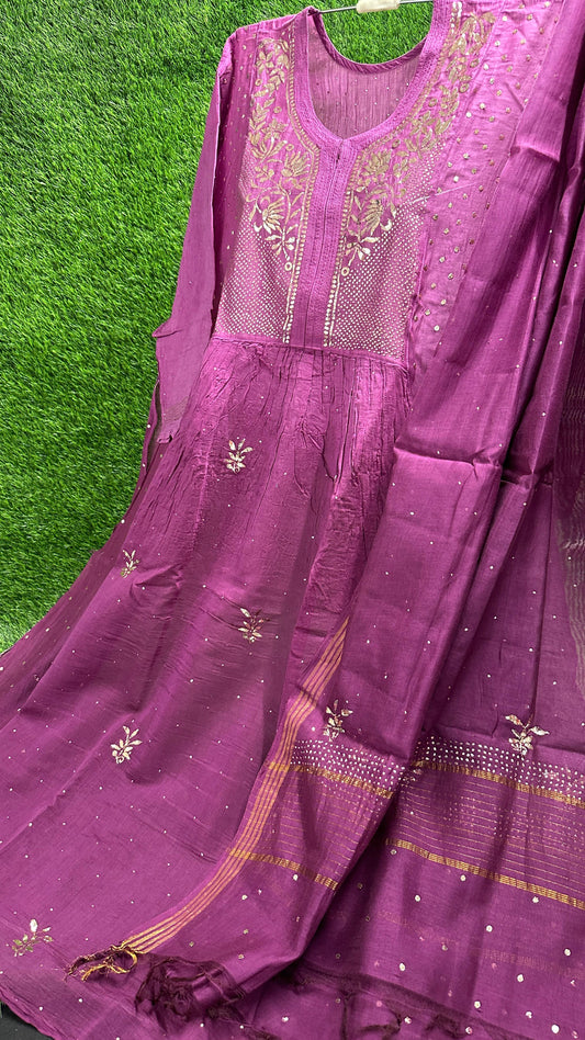 New Mukesh Work Collection: Tunic Kurta & Dupatta in Mulchanderi Silk