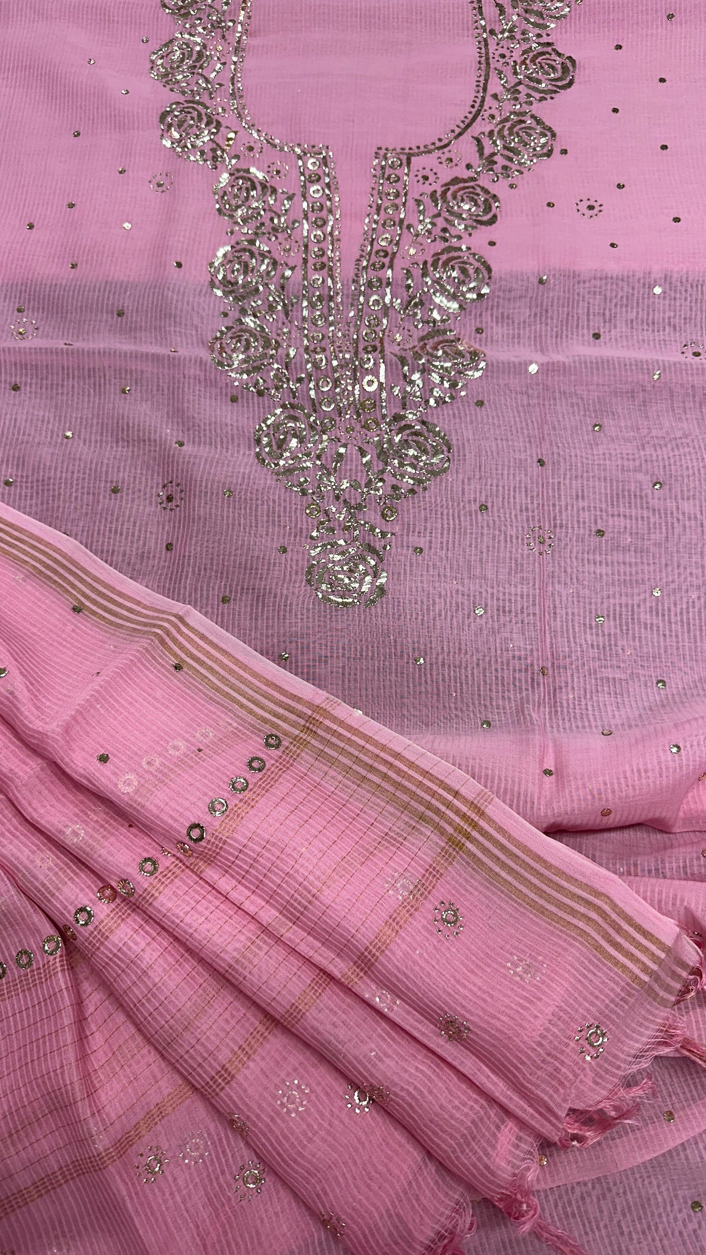 Pure Maheshwari Silk Shirt and Dupatta with Intricate Mukesh Embroidery