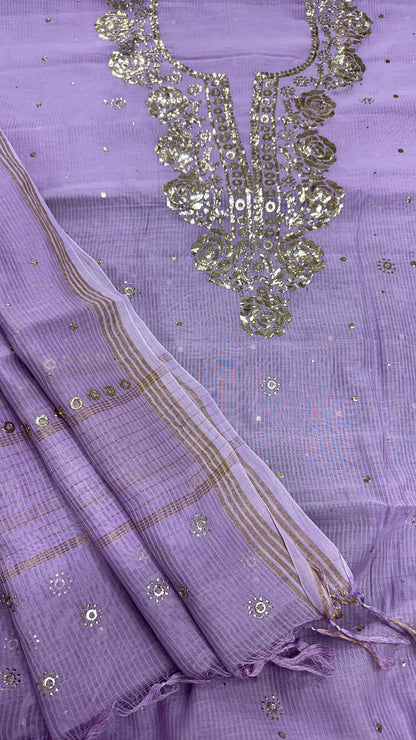 Pure Maheshwari Silk Shirt and Dupatta with Intricate Mukesh Embroidery