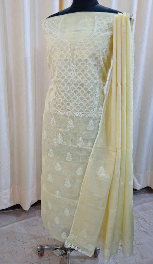 Traditional Kota Doria Shirt & Dupatta with Lucknowi Chikan Embroidery